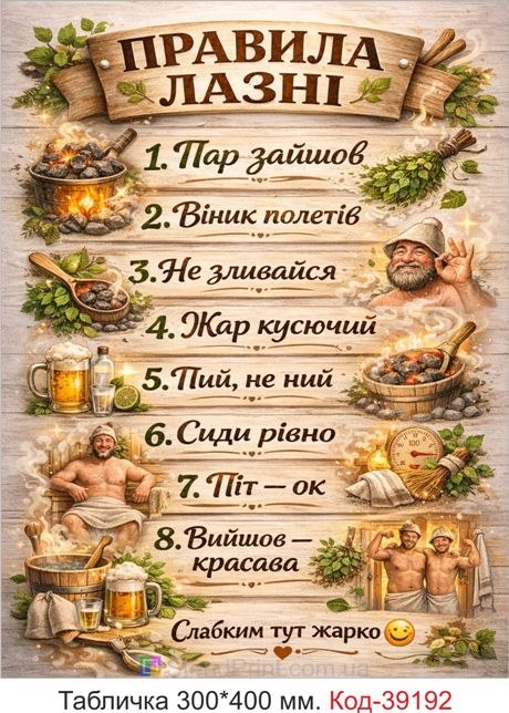 Табличка Правила бани для парной и сауны купить