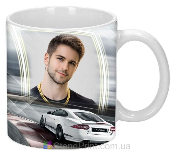 Чашка з фото на подарунок чоловіку з автомобілем Jaguar