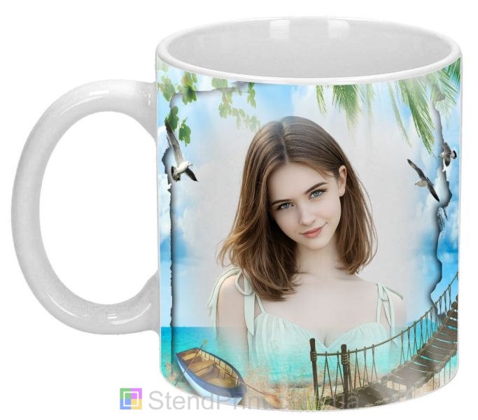 Чашка с фото морское побережье пальмы и чайки заказать