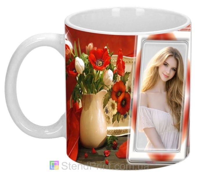 Чашка з фото тюльпани — весняний букет у глечику, замовити