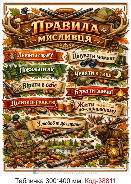Купити табличку правила мисливця декор мисливство