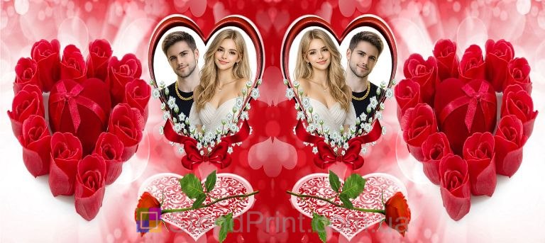 Кружка з фото в серці з червоними трояндами замовити