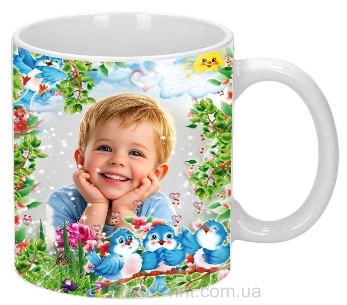 Дитяча кружка з фото — літній дизайн з пташками