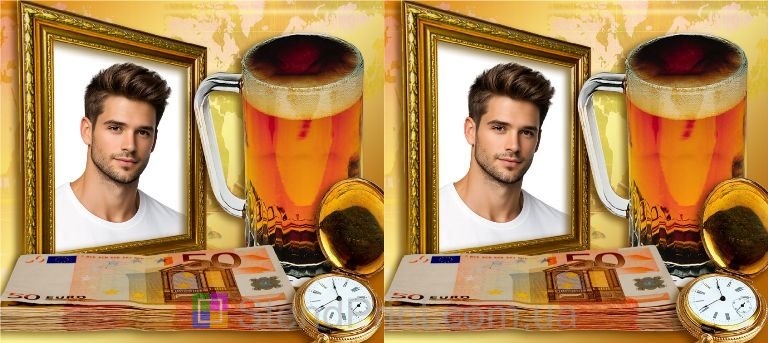 Чашка с фото с бокалом и евро оригинальный персональный подарок мужчине заказать