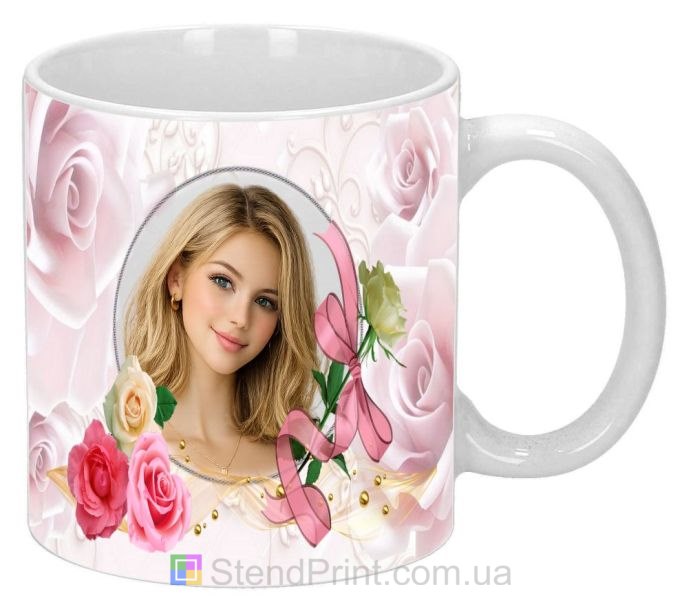Кружка с фото для девушки с розами нежный подарок заказать