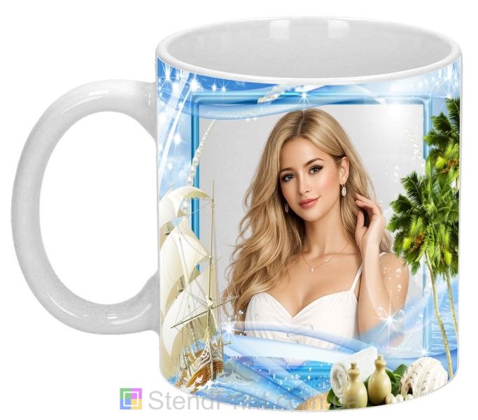 Чашка з фото морська фоторамка, вітрильник, райський відпочинок — замовити