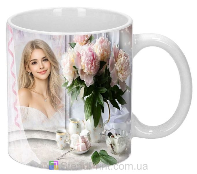 Кружка з фото квітковий колаж із солодощами, персональний друк на кружці