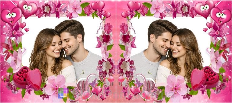 Кружка с фото в розовом стиле с цветами и сердцами романтический подарок заказать