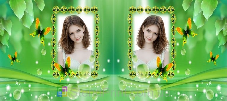 Чашка с фото для девушки зелёный дизайн с бабочками подарок заказать