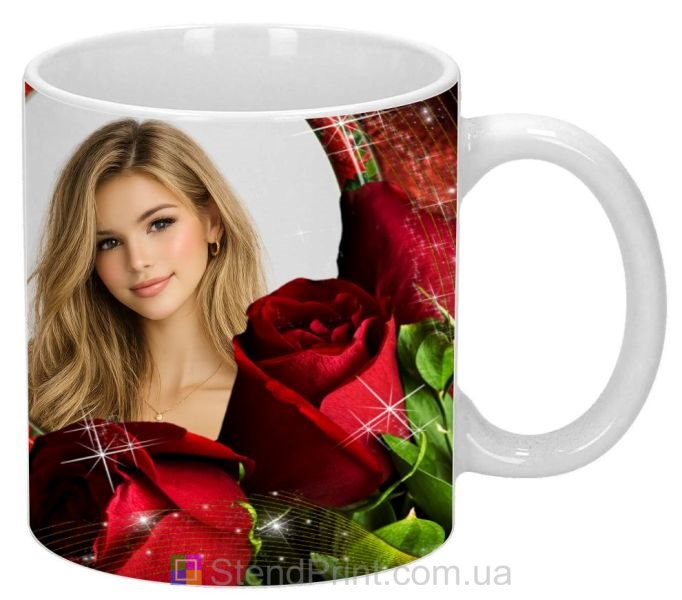 Кружка з фото для дівчини з червоними трояндами романтичний подарунок замовити