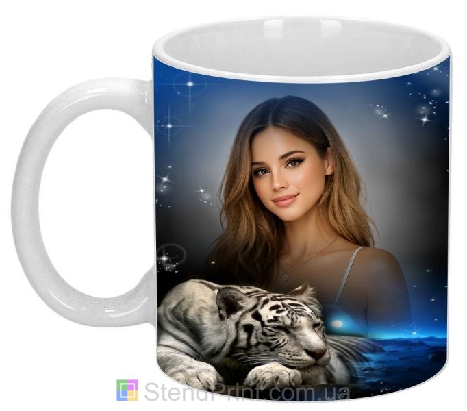 Кружка с фото белый тигр звёздное небо заказать