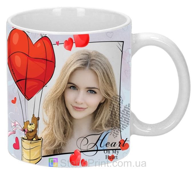 Кружка з фото та серцями — подарунок для пари