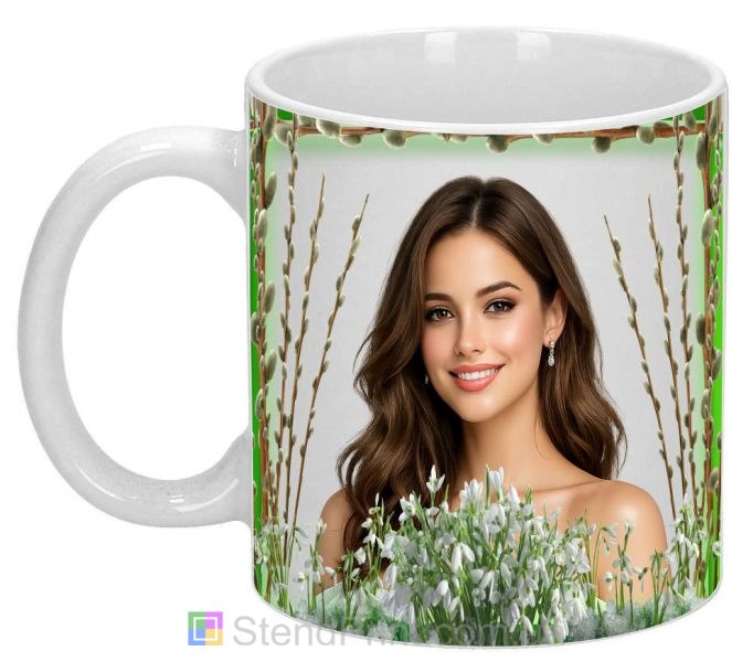 Чашка с фото весенний подарок сестре с подснежниками заказать