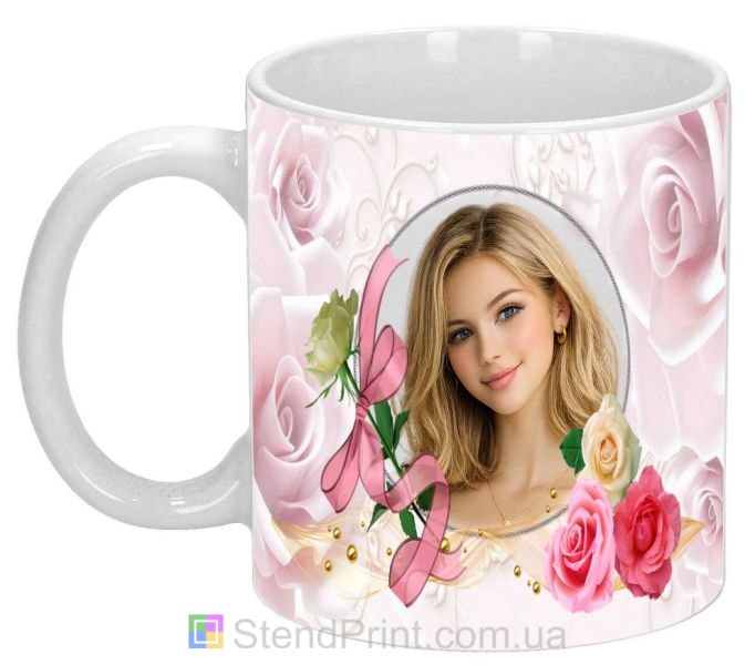 Кружка с фото для девушки с розами нежный подарок заказать