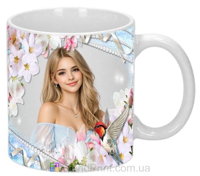 Чашка с фото цветущая яблоня жемчуг колибри заказать