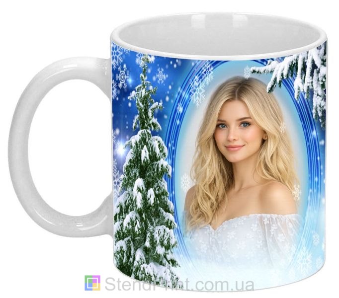 Кружка з фото зима ялинка сніжний пейзаж новорічний персональний друк