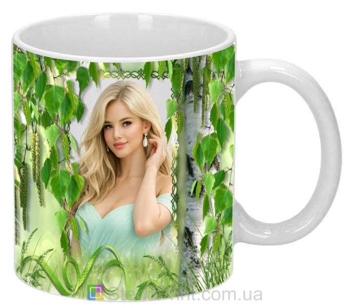 Чашка з фото береза і сережки природний фотоефект замовити