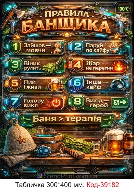 Табличка Правила банщика для бани и сауны купить