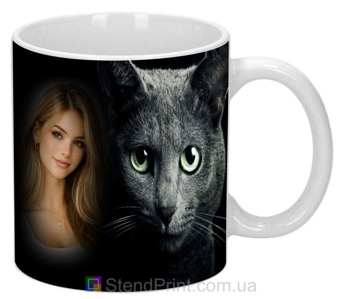 Кружка з фото чорний кіт чорний фон замовити