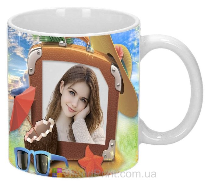 Чашка с фото путешествие чемодан морской фон заказать