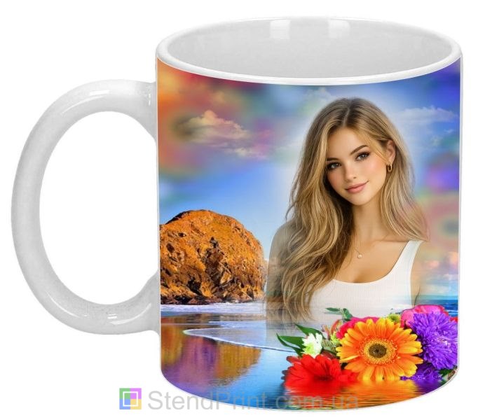 Горнятко з фото морський пейзаж і квіти, природа — замовити