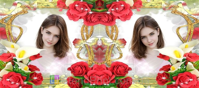 Кружка с фото розы и каллы красно золотой дизайн заказать фотопечать