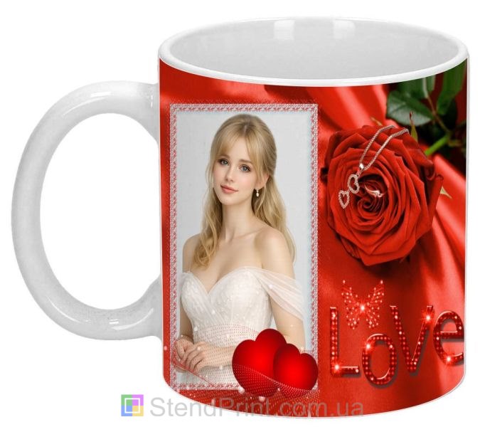 Кружка с фото для любимой с надписью Love романтический подарок заказать