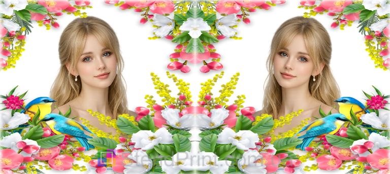 Кружка с фото для девушки с цветами и птицами заказать подарок