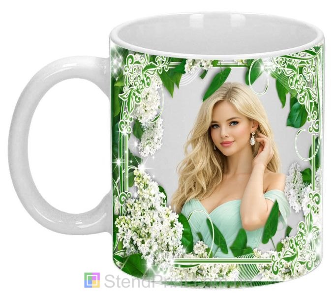 Горнятко з фото білий бузок декоративна рамка замовити