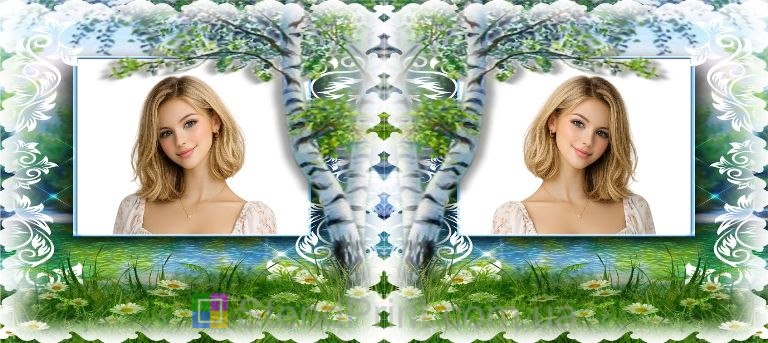 Кружка з фото береза, ромашки і ставок природа замовити