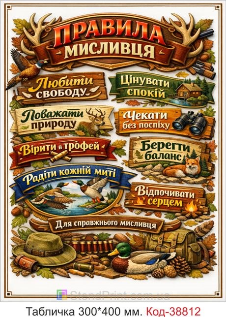 Табличка правила охотника купить декор для охоты