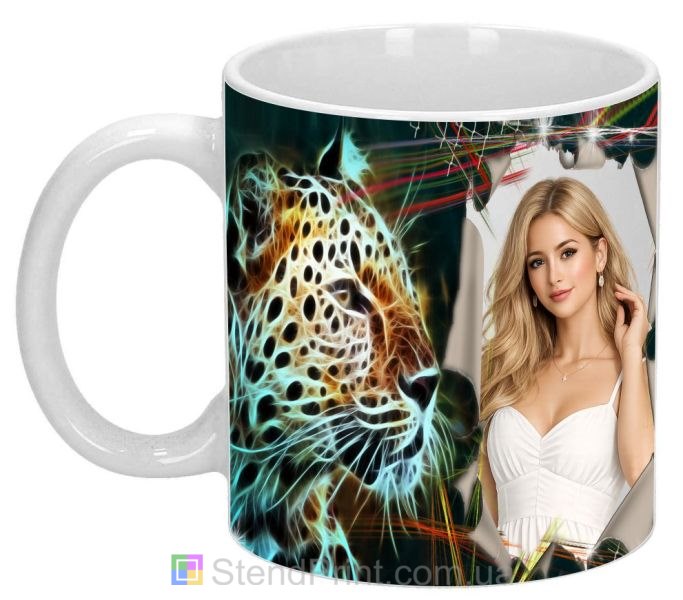 Чашка з фото неоновий леопард рваний лист замовити