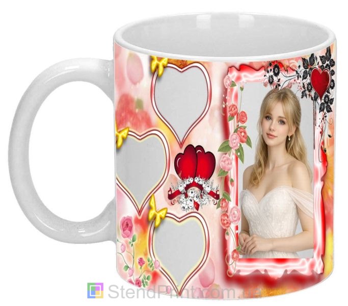 Чашка с фото для девушки с сердцами и цветами романтический подарок заказать