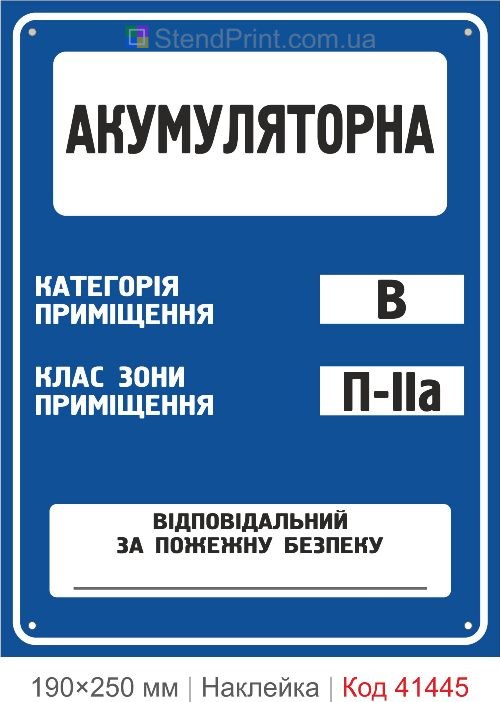 Акумуляторна В П-IIa наклейка категорія приміщення клас зони