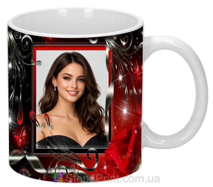 Кружка с фото для любимой с розой романтический подарок заказать