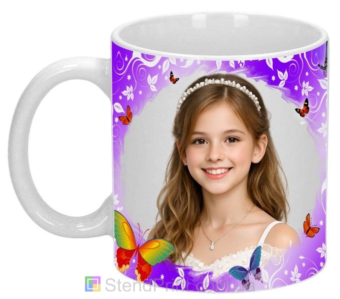 Чашка з фото для дівчинки — фіолетовий дизайн із метеликами, замовити