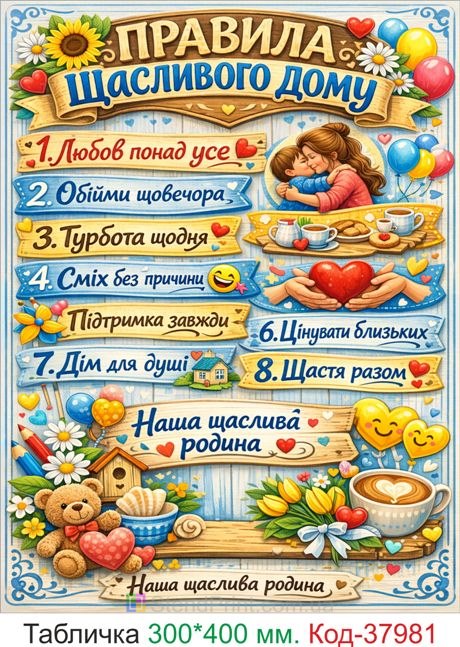 Постер правила щасливого дому настінний декор купити