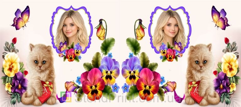 Чашка с фото с котёнком и яркими цветами нежный персональный подарок заказать