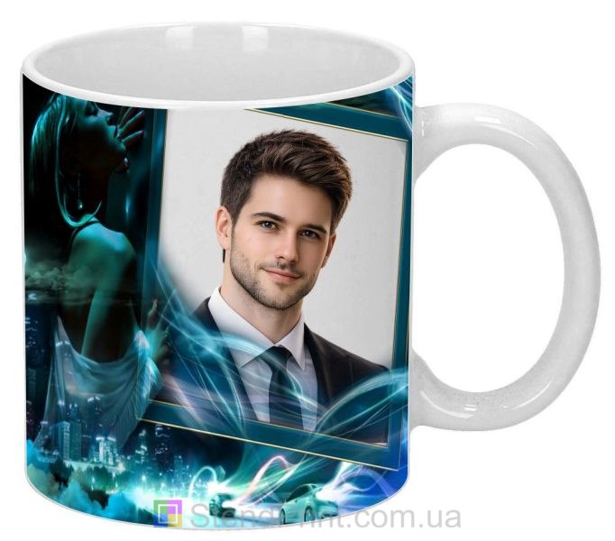 Чашка с фото на подарок мужчине в стиле ночных авто гонок