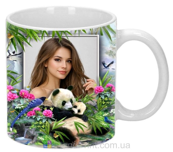 Чашка з фото панди природа квіти листя замовити