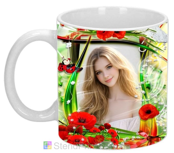 Кружка з фото червоні маки та коштовності персональний подарунок замовити