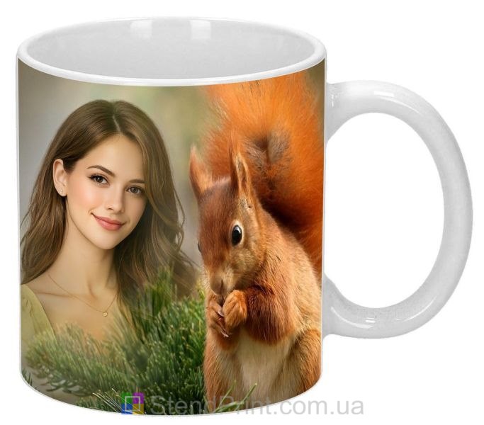 Чашка с фото рыжая белочка милый дизайн заказать