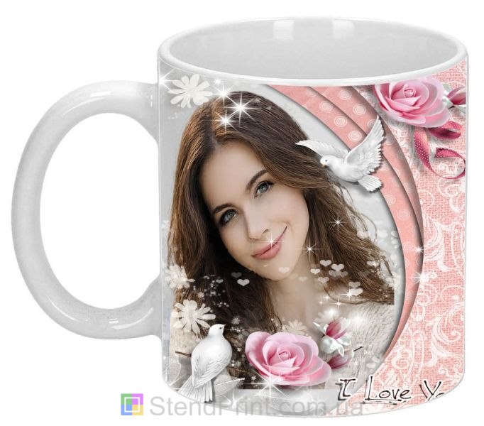 Кружка з фото та голубками — символ вірності і ніжності