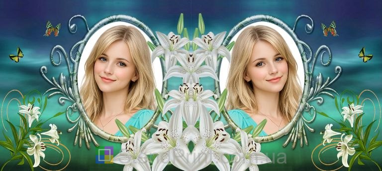 Чашка с фото для девушки с лилиями и бабочками заказать подарок