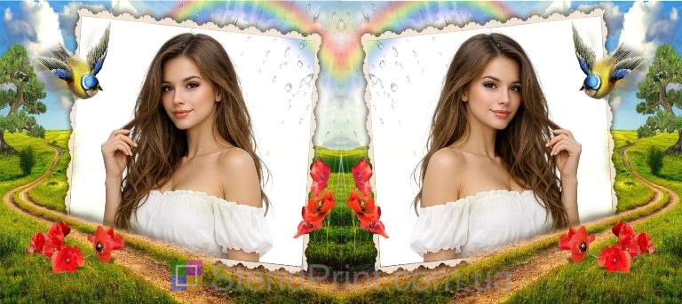 Чашка с фото поле маков радуга дождь природа заказать