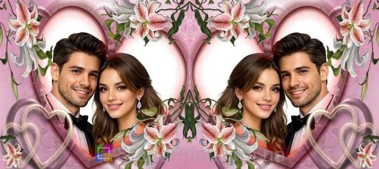 Горнятко з фото серце та лілії подарунок для закоханих замовити