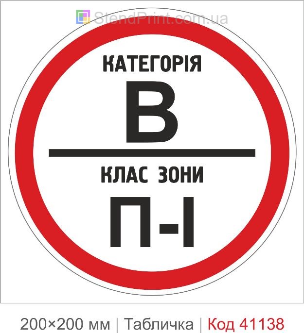 Табличка категорія В клас зони П-I купити