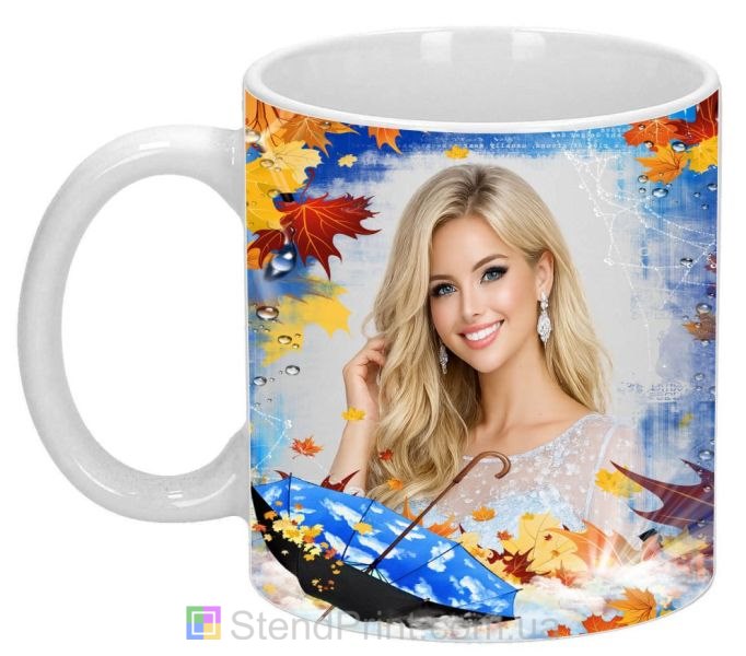 Чашка з фото осінній подарунок для дівчини — фотокружка з листям замовити