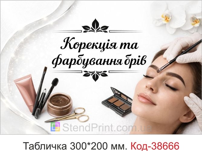 Табличка Корекція та фарбування брів на двері кабінету купити