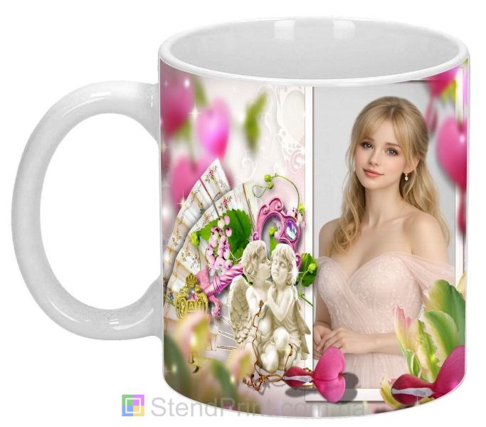 Кружка с фото в нежном романтичном стиле с ангелами персональный подарок